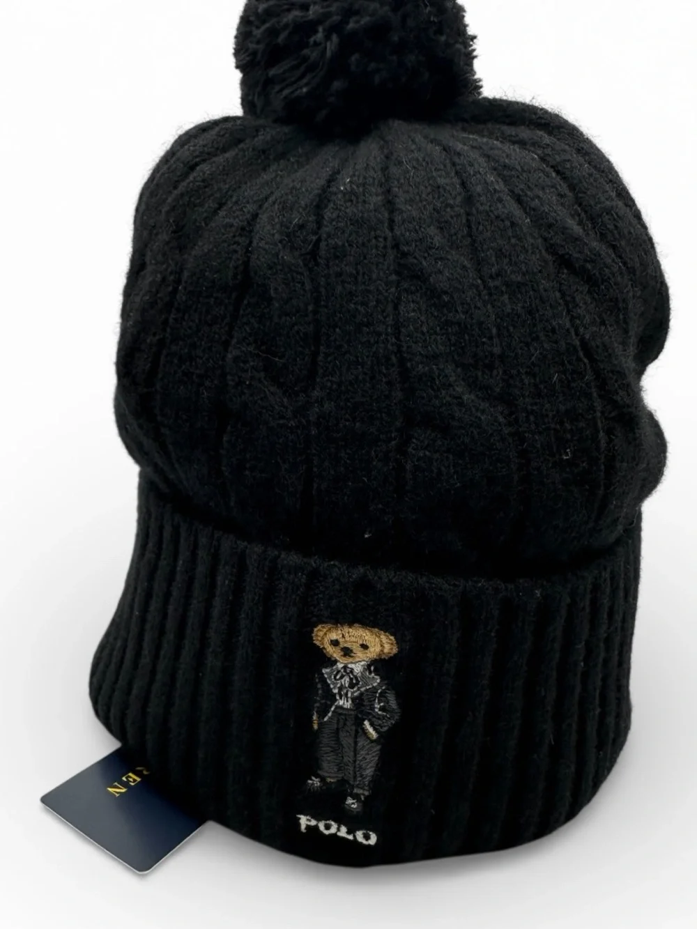 Polo Ralph Lauren Tuxedo Girl Bear Wool Beanie Pom Pom Hat NWT